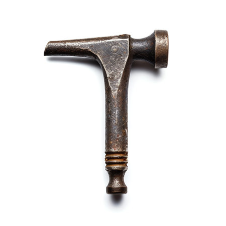 Generative AI : Antique vintage rusted iron trident tool on white backgroundの素材
