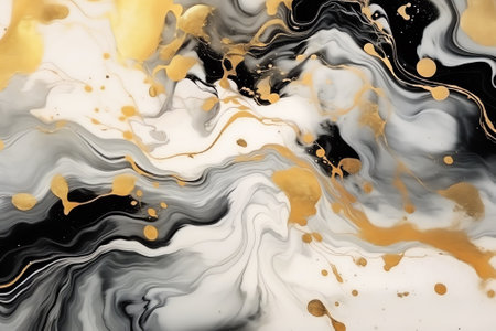 Generative AI : Art Abstract smoke watercolor painting blots horizontal background Alcohol ink black and gold glitter colors Marble textureの素材