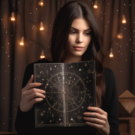 Generative AI : Astrology Astrologer calculates natal chart and makes a forecast of fateTarot cards Fortune telling on tarot cards magic crystal occultism Esoteric background Fortuの素材