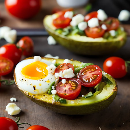 Generative AI : Avocado Egg Boats with bacon Low carb high fat breakfastの素材