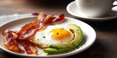 Generative AI : Avocado Egg Boats with bacon Low carb high fat breakfastの素材