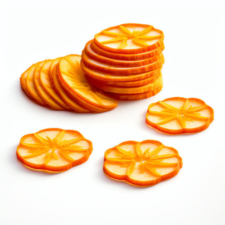 Generative AI : Backlit vegetable slices isolated on white background Transparent food compositionの素材