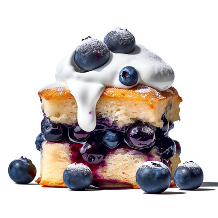 Generative AI : Baked Blueberry Almond Mascarpone French Toast in baking dish on grey concrete table vertical view from above copy spaceの素材