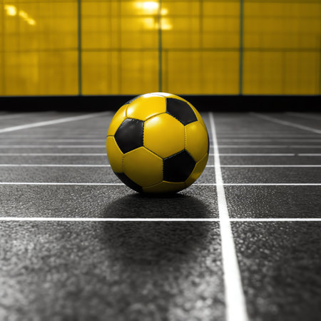 Generative AI : Ball on the floor at the goal handball futsalの素材