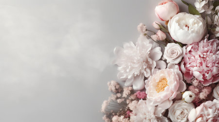 Generative AI : Beautiful flowers background for wedding sceneの素材