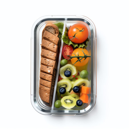 Generative AI : Batch cooking Lunch box Preparing meals for the week Starter dish and dessert Fruits and vegetables Balanced meal Healthy food Environment friendly Zero waste Takeの素材