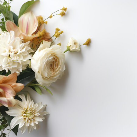 Generative AI : Beautiful flowers background for wedding sceneの素材