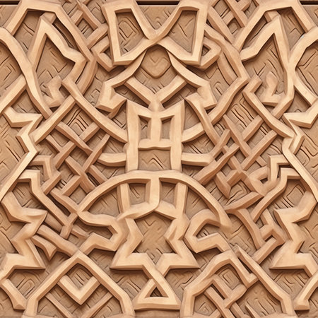 Generative AI : Beautiful Arabic patterns carved from wood on the door Oriental architectural designの素材