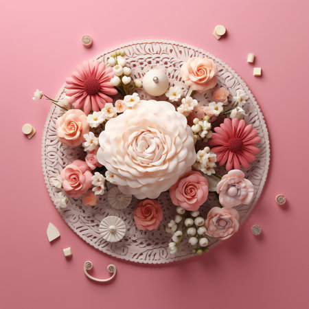 Generative AI : Beautiful flowers background for wedding sceneの素材