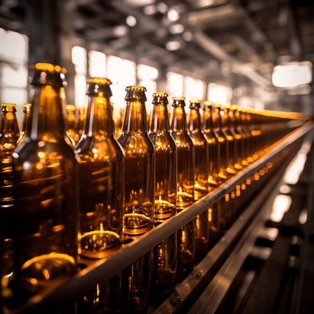 Generative AI : Beer bottles on the conveyor beltの素材