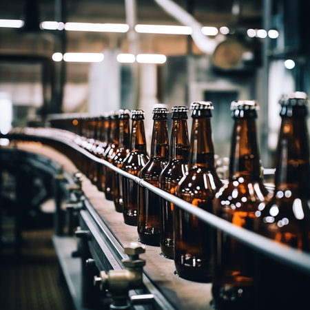 Generative AI : Beer bottles on the conveyor beltの素材