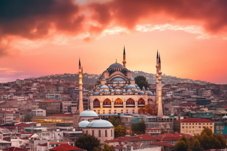 Generative AI : Blue Mosque Sultanahmet Camii Bosporus and asian side skyline Istanbul Turkeyの素材