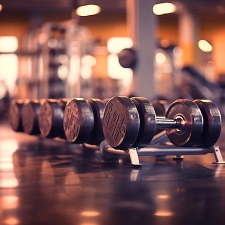 Generative AI : Blur gym background fitness center or health club with blurry sports exercise equipment for aerobic workout and bodybuildingの素材