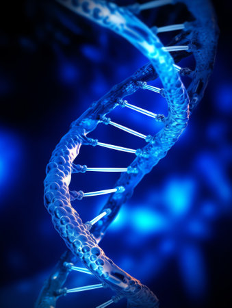Generative AI : Blue helix human DNA structureの素材