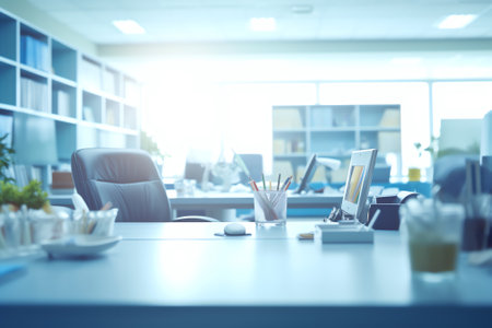 Generative AI : Blur focus of Fashion and modern office interiors Front view of a loft open space office interior Blur backgroundの素材