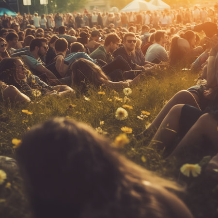 Generative AI : Blur defocused background of people family in park fair festive summer music festival tentの素材