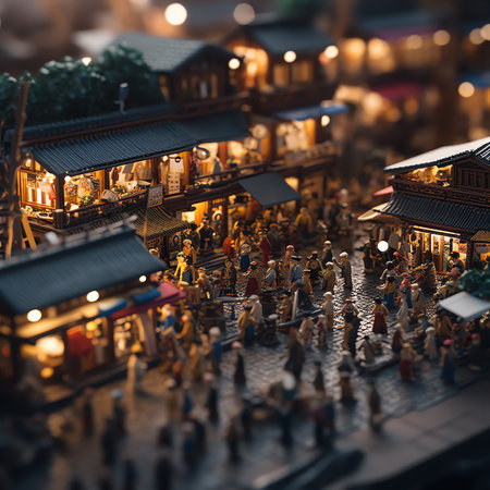 Generative AI : Blurred busy busy fresh market full with crowd people walking in street shoppingAbstract blur Thailand street food outdoor garden partyの素材