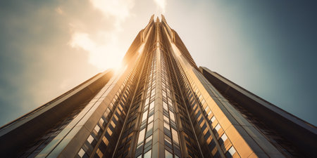 Generative AI : Bottom view of skyscraper towerの素材