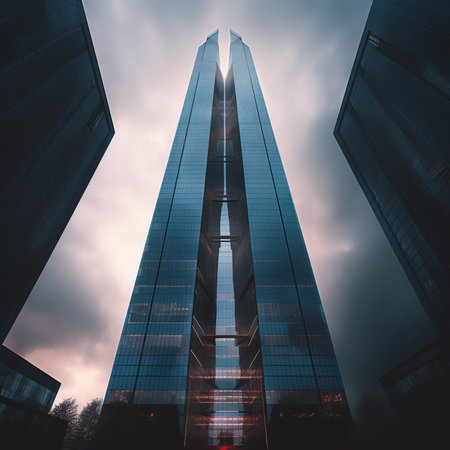Generative AI : Bottom view of skyscraper towerの素材