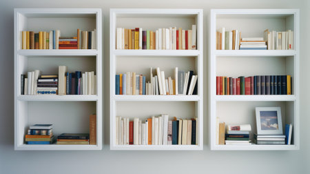 Generative AI : Bookshelf in library with many books Shallow dofの素材