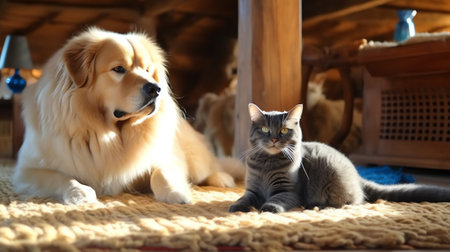 Generative AI : British cat and Golden Retrieverの素材