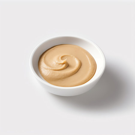 Generative AI : Bowls with banana puree on white table Baby foodの素材