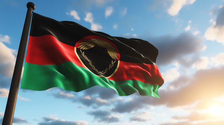 Generative AI : Bulgaria national flag waving in beautiful cloudsの素材