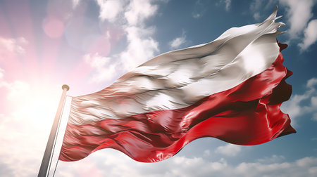 Generative AI : Bulgaria national flag waving in beautiful cloudsの素材