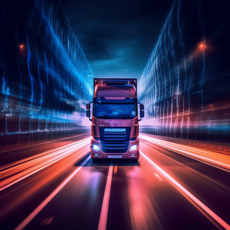 Generative AI : Business Logistics concept Truck of logistics network distribution and smart transportation and networking intelligent logistics of truck container cargo Logistic iの素材