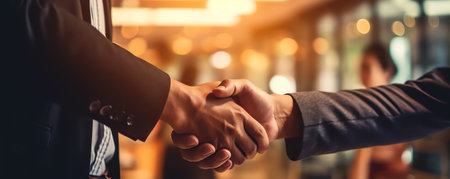 Generative AI : Business handshake and business people panoramic bannerの素材
