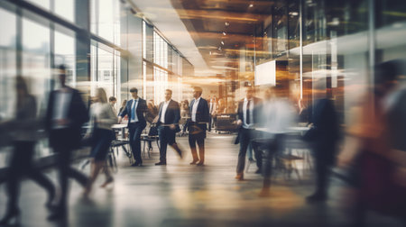 Generative AI : Business people at rush hour walking in the street in the style of motion blurの素材