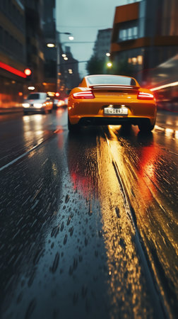 Generative AI : Car stops in the rainの素材