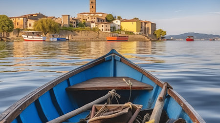 Generative AI : Cesenatico Emilia Romagna Italy the port canal designed by Leonardo da Vinci in the ancient city on the Adriatic sea coast with the old wooden sailing boatsの素材