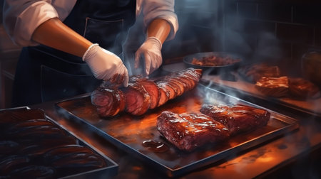 Generative AI : Chef cooking meatの素材