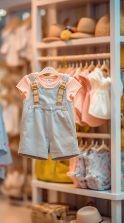 Generative AI : Children clothes on a rack on a light background Childrens clothing childrens storesの素材