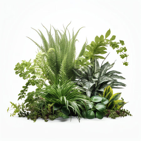 Generative AI : Climbing philodendron Philodendron billietiae tropical foliage plant growing on rainforest tree trunk with Bromeliads Anthurium ferns and various tropic plants leavの素材
