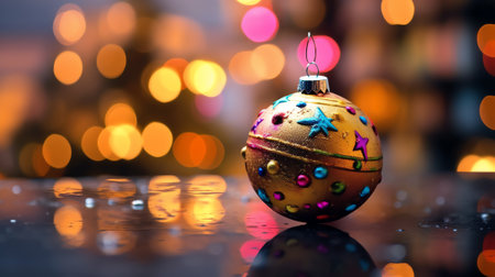 Generative AI : Close up of balls on christmas tree Bokeh garlands in the background New Year conceptの素材