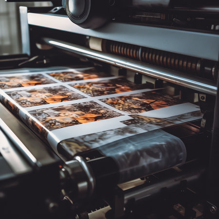Generative AI : Close up of an offset printing machine during productionの素材