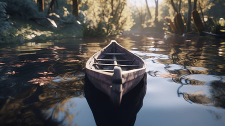 Generative AI : Closeup of canoe bow on waterの素材