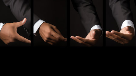 Generative AI : Closeup studio shot collection of hand holding phone blank touch screen isolated on white background Business man hand holding a modern smartphoneの素材