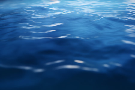 Generative AI : Closeup blur abstract of surface blue water Abstract of surface blue water reflected with sunlight for backgroundTop view of blue water Water splashed use for graphの素材