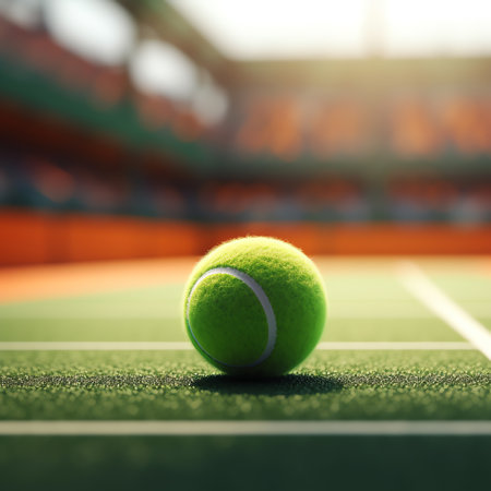 Generative AI : Closeup of the tennis ball on a tennis court sports equipment conceptの素材