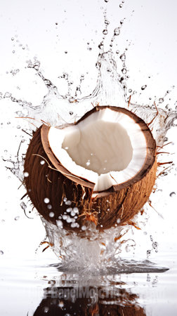 Generative AI : Coconut juice splashing isolated on white backgroundの素材