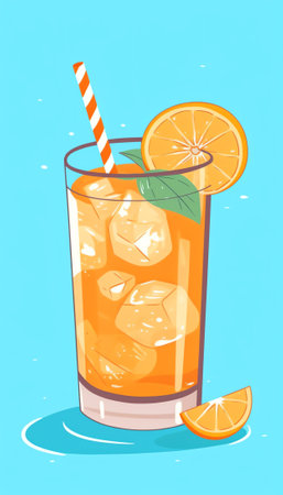 Generative AI : Cold cocktail Summer soft drink with ice based on orange juice and syrup in a glassの素材