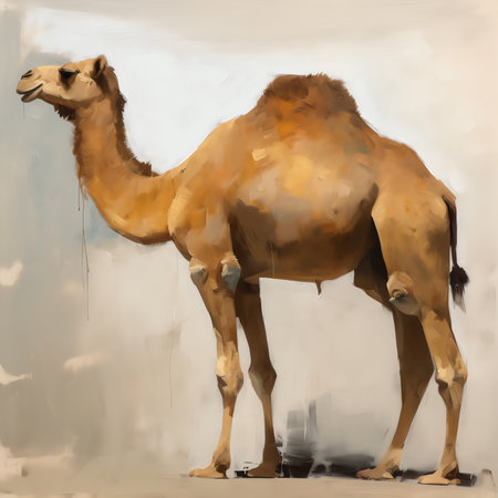 Generative AI : Collage full length body cadre of headless animal man camel painting acrylic masterpiece nature scenery isolated on beige backgroundの素材