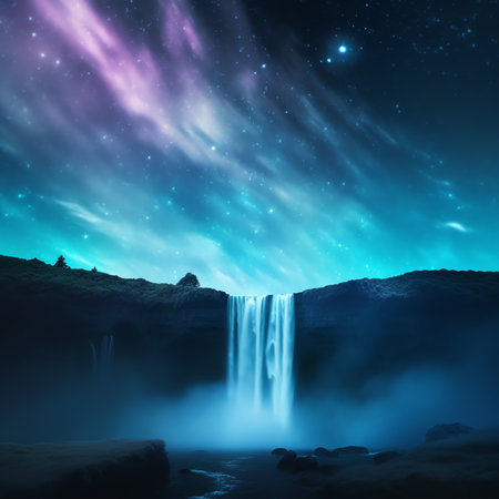 Generative AI : Colorful waterfall with milky wayの素材
