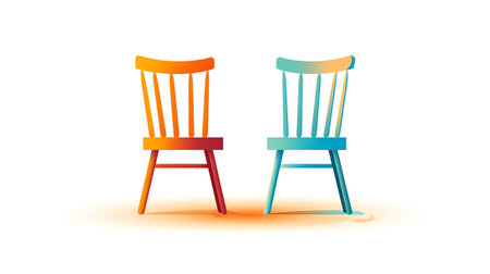 Generative AI : Colorful wooden chairs on wooden floorの素材