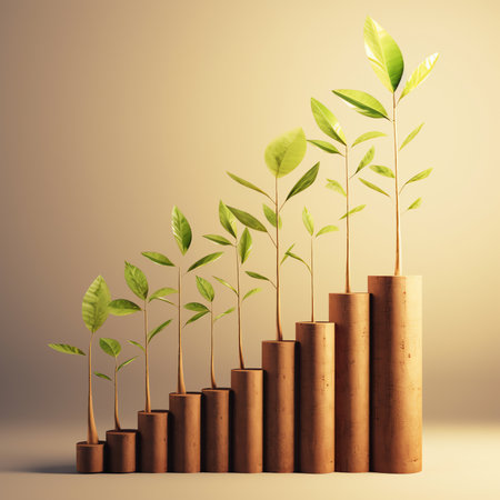 Generative AI : Concept of business growth profit development and success Seedling are growing from the rich soil with business arrow of growthの素材