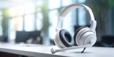 Generative AI : Communication support call center and customer service help desk VOIP headset for customer service support call center conceptの素材