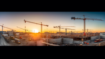 Generative AI : Construction site at sunsetの素材